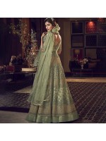 Alluring Pista Green Butterfly Net Designer Anarkali Suit